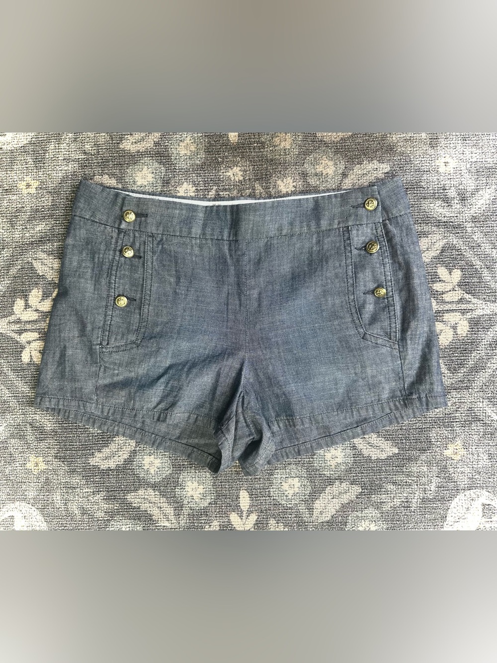 J. Crew Blue Denim-Style Women's Shorts with Gold Buttons